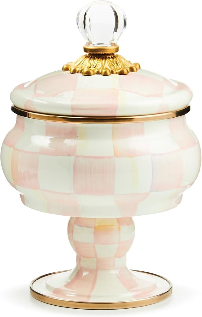 MACKENZIE-CHILDS Enamel Curiosity Pot, Decorative Container for Home Decor, Pink-and-White Rosy C... | Amazon (US)