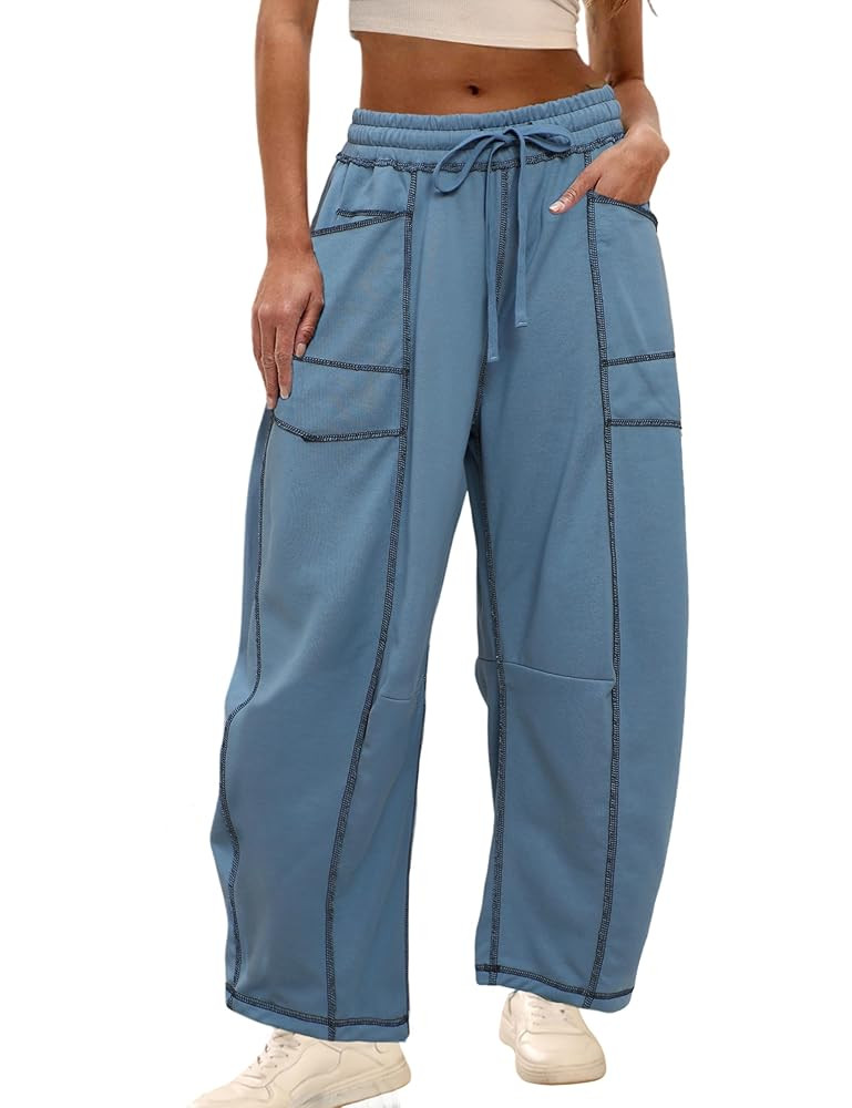 Athlisan Womens Baggy Barrel Pants Wide Leg Lounge Drawstring Sweatpants with Pockets | Amazon (US)