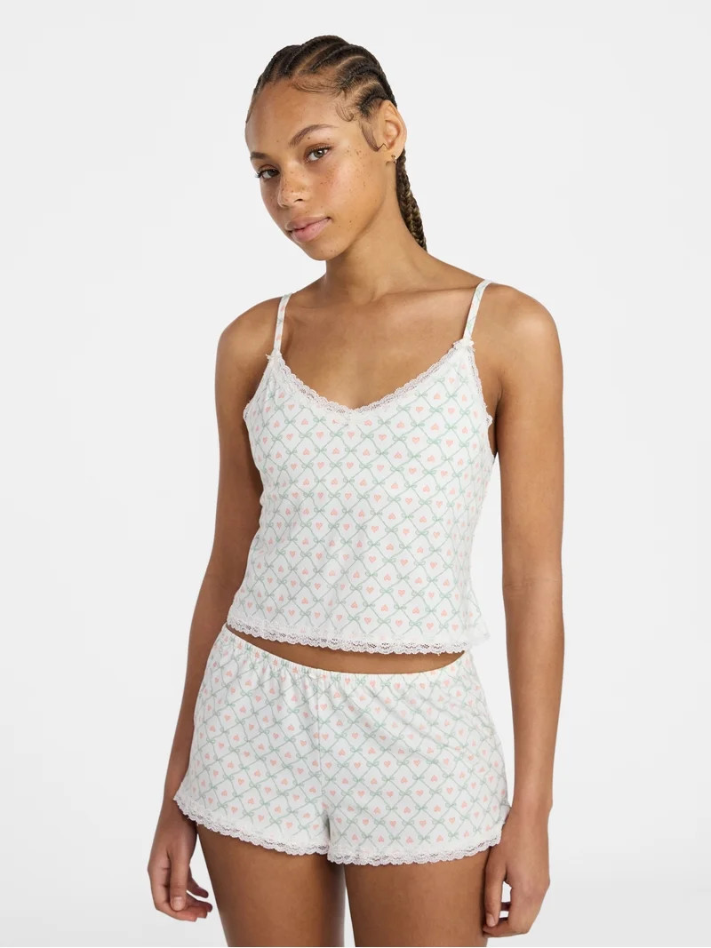 No Boundaries Lace Cami and Shorts Sleep Set, 2-Piece, Women's XXS-3X | Walmart (US)