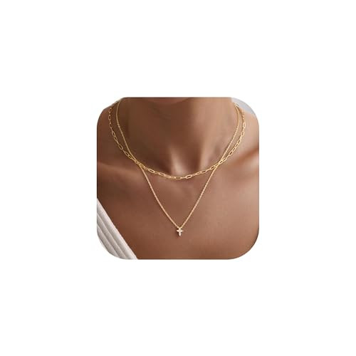 Turandoss 14K Gold Plated Layered Cross Pendant Necklaces for Women Trendy | Amazon (US)