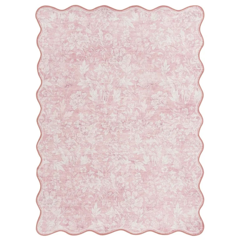 Mainstays 36"x56" Pink Feather Faux Fur Scalloped Indoor Accent Rug | Walmart (US)