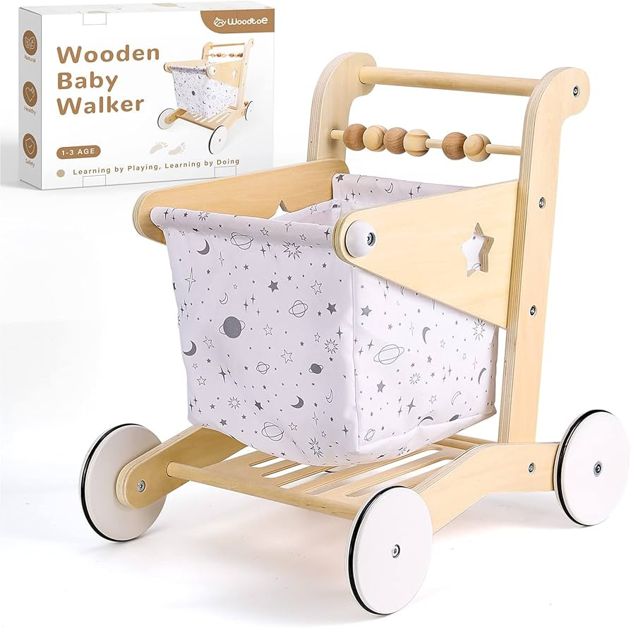 Woodtoe Wooden Baby Walker Doll Stroller | Adjustable Speed Pretend Play Grocery Shopping Cart fo... | Amazon (US)