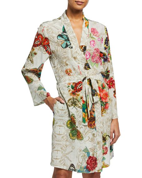 Johnny Was Evelyn Butterfly and Floral Printed Silk Robe | Neiman Marcus