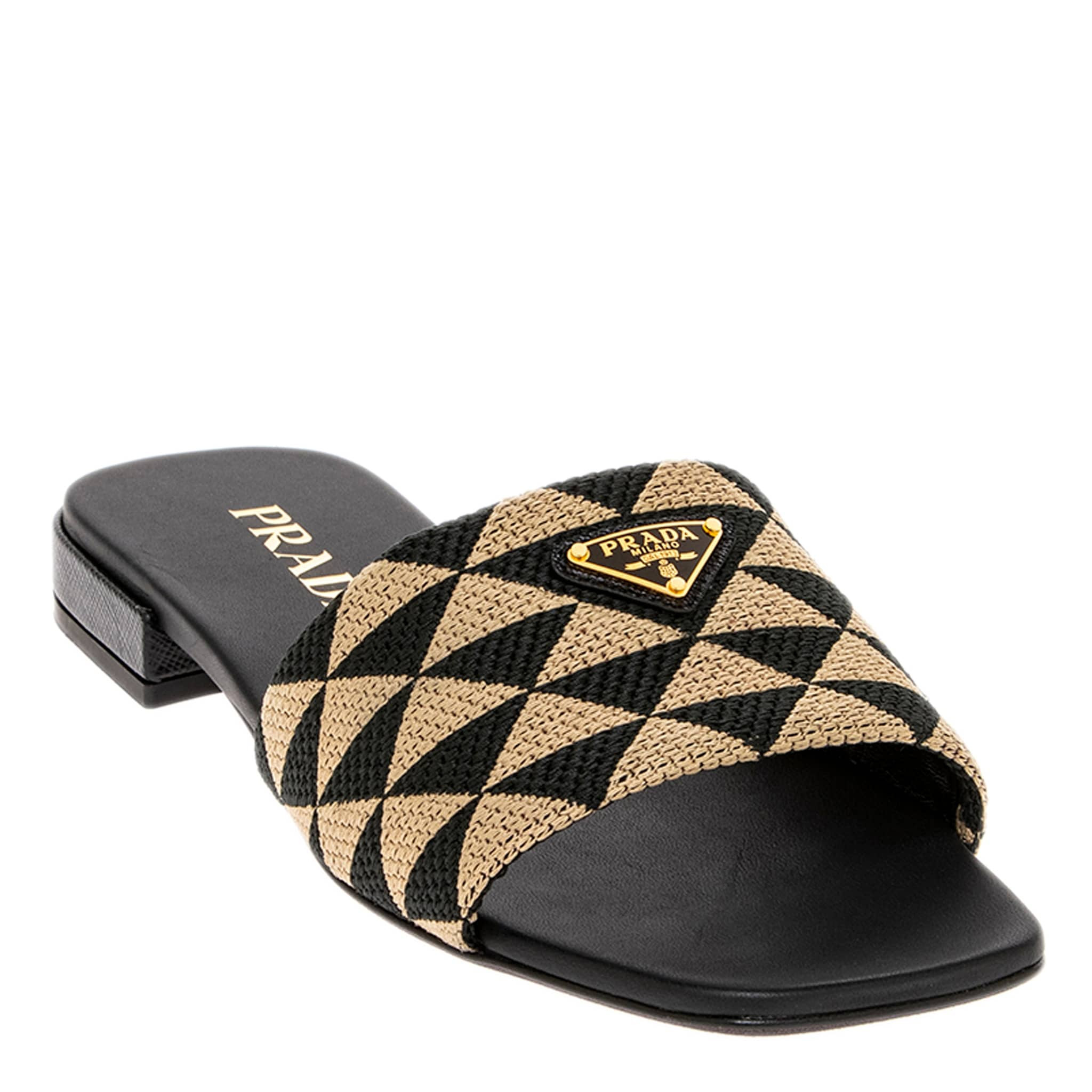 Prada Embroidered Fabric Slides | Overstock
