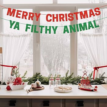 Pre-strung Merry Christmas Ya Filthy Animal Banner - No DIY - Red & Green Ya Filthy Animal Banner... | Amazon (US)