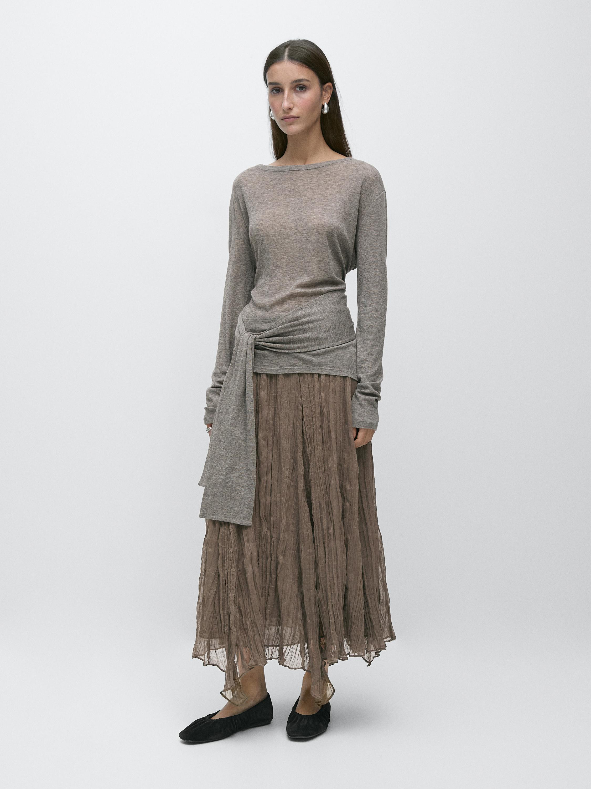 Falda midi vuelo plisada | Massimo Dutti US