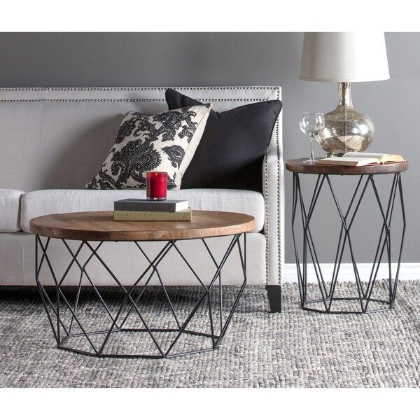 Chester Wood and Iron Geometric Round Side Table by Kosas Home | Bed Bath & Beyond