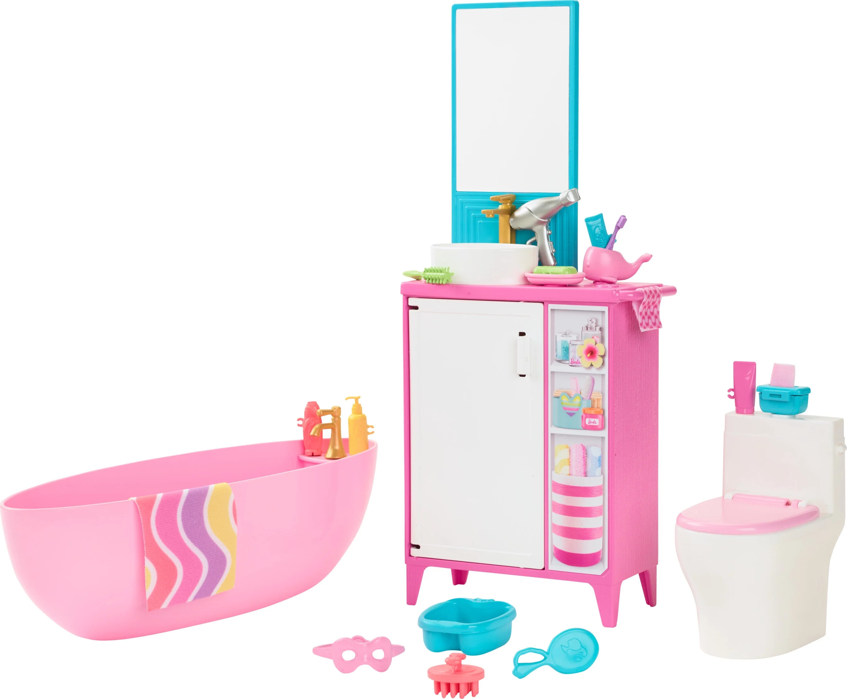 Barbie World Bathtime Toy Playset with 19 Dollhouse Accessories Including Bathtub, Toilet, & Vani... | Walmart (US)