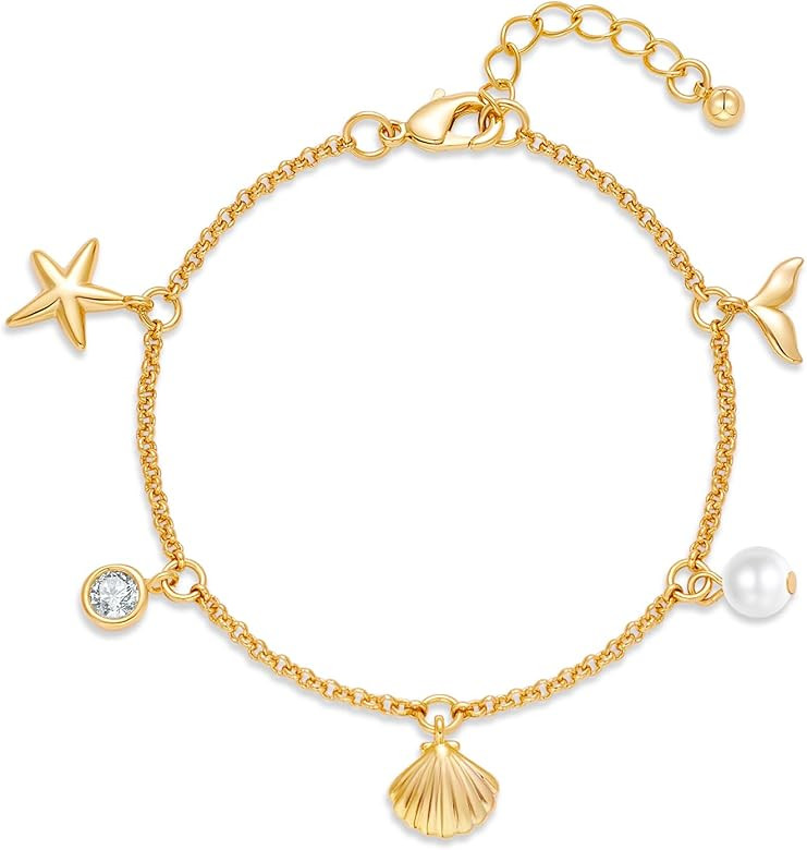Gold Charm Bracelet for Women Boho Adjustable Shell Starfish Bracelet Summer Beach Ocean Statemen... | Amazon (US)