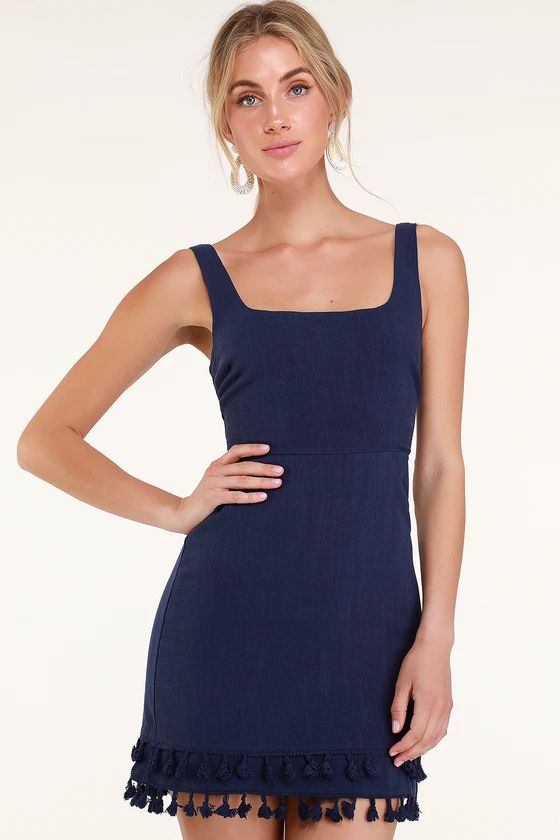 Feel the Sunshine Navy Blue Tassel Mini Dress | Lulus (US)