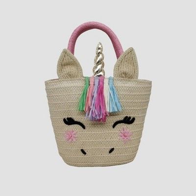 Toddler Girls' Unicorn Straw Tote Bags - Cat & Jack™ Off-White | Target