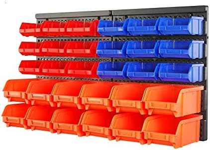 HORUSDY Wall Mounted Storage Bins Parts Rack 30PC Bin Organizer Garage Plastic Shop Tool, Tools f... | Amazon (US)