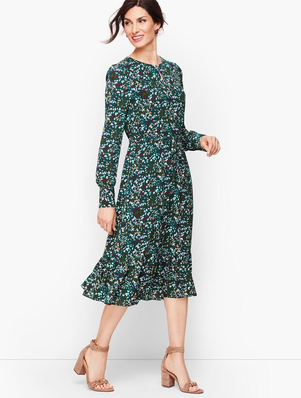 Flowing Flounce Hem Fit & Flare Dress - Flowers | Talbots