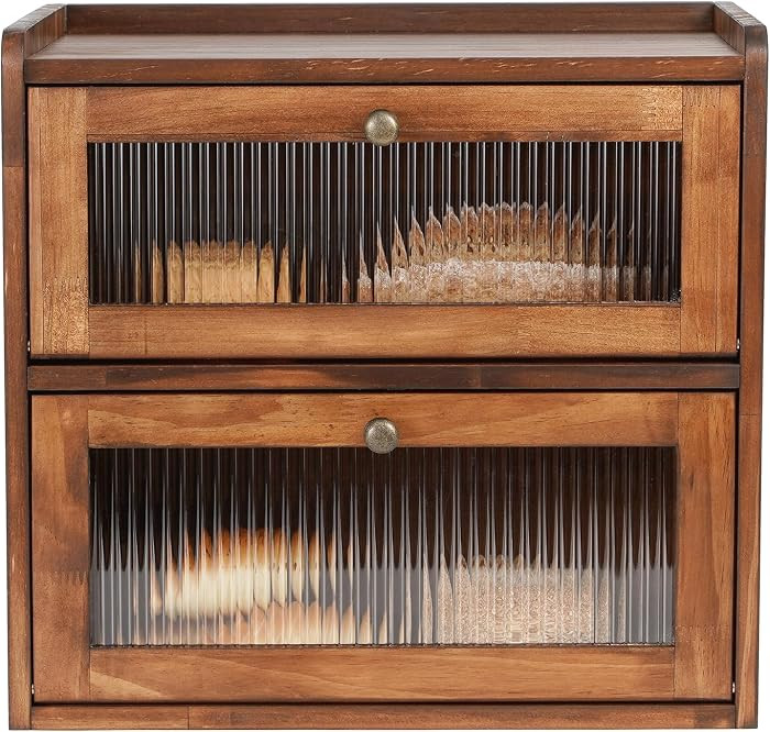 Sunhoo Bread Box for Kitchen Countertop, Vintage Wooden Breadbox, Brown | Large Double Layer Stor... | Amazon (US)