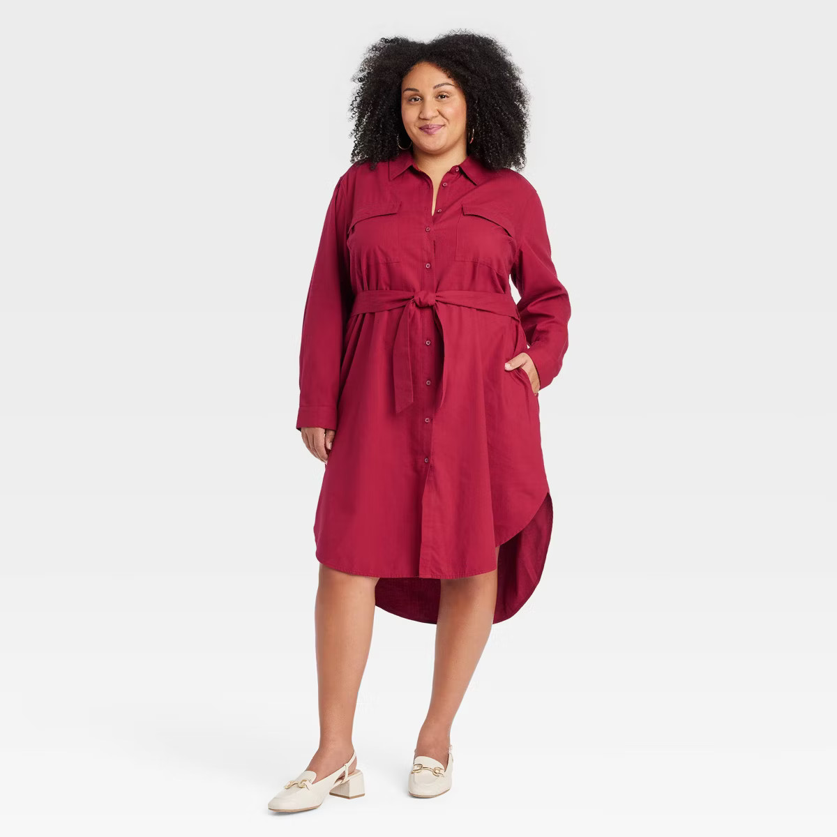 Women's Long Sleeve Midi Shirtdress - Ava & Viv™ | Target