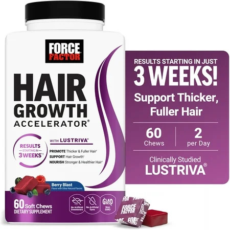 Force Factor Hair Growth Accelerator, Hair Growth Vitamins for Women & Men with Clinically Studied Lustriva & Biotin, Berry Blast, 60 Soft Chews | Walmart (US)