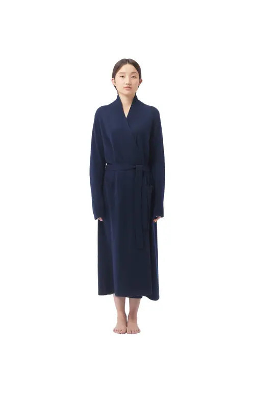 Gobi Mongolian cashmere long robe in navy