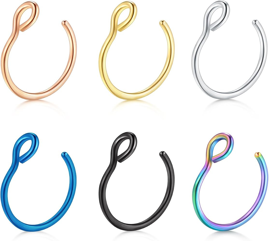 D.Bella 20G Fake Piercing Jewelry Hoop for Faux Lip Septum Nose Ring Set,8mm | Amazon (US)