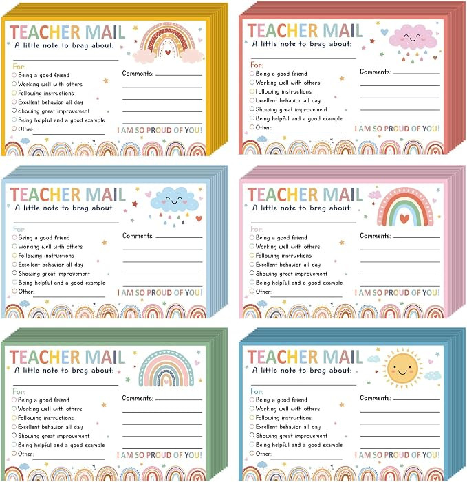 60Pcs Teacher Mail Notes to Parents, Boho Happy Mail from Teacher, Brag Cards for Students Behavi... | Amazon (US)