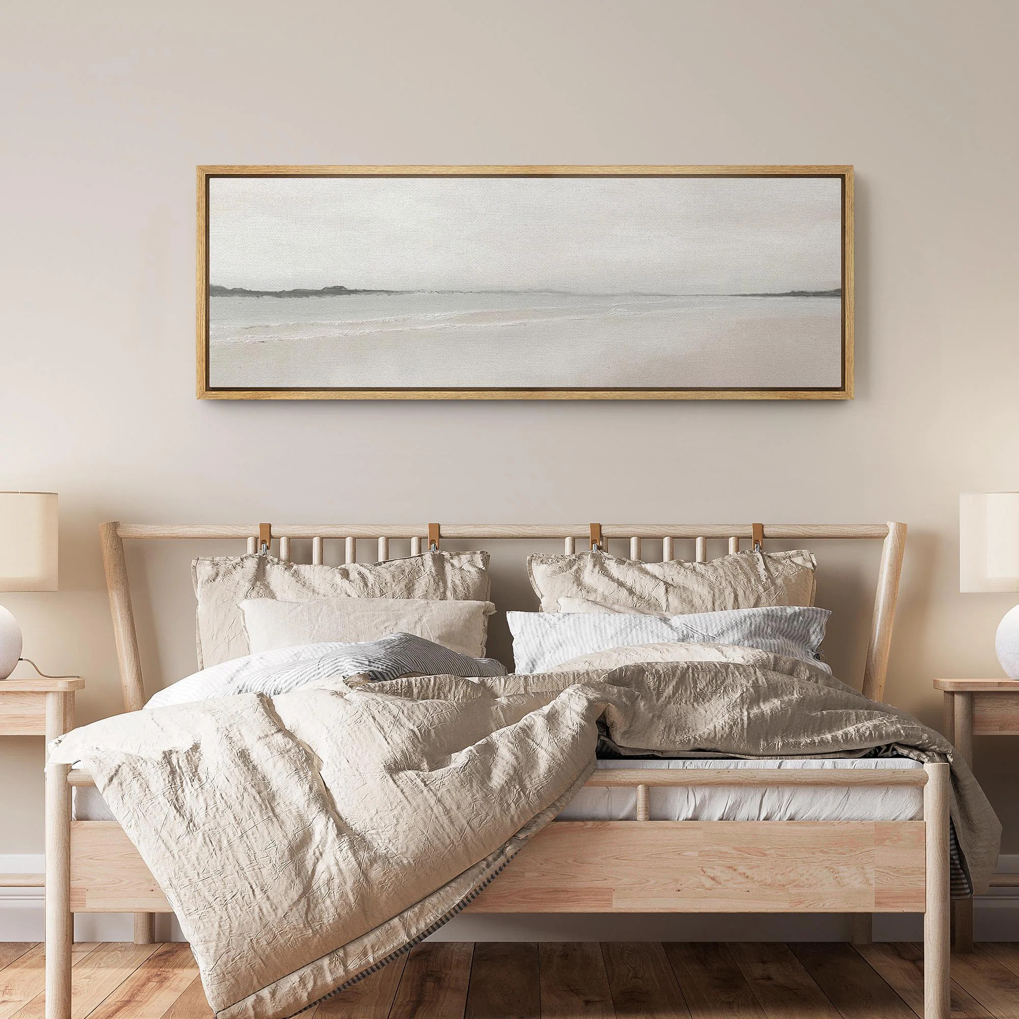 Muted Coastal Beach Serene Modern Neutral Extra Large Pictures Framed Canvas Print Wall Art | Wayfair North America
