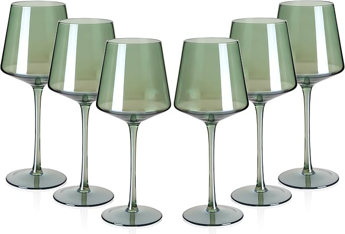 Green Wine Glasses Set of 6-18oz Colored Square Wine Glasses with Tall Long Stems and Flat Bottom... | Amazon (US)