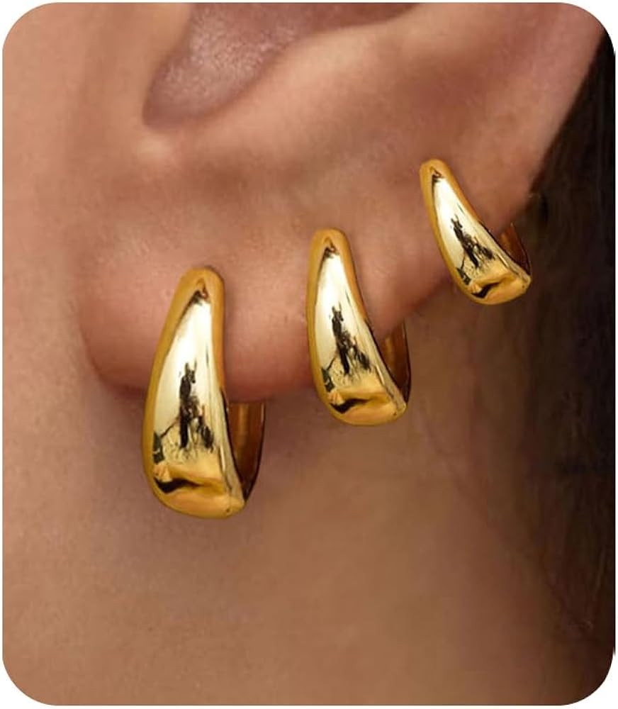 3Pairs Gold Hoop Earrings Set for Women Trendy Chunky Huggie Dainty Earring Jewelry for Women Tee... | Amazon (US)