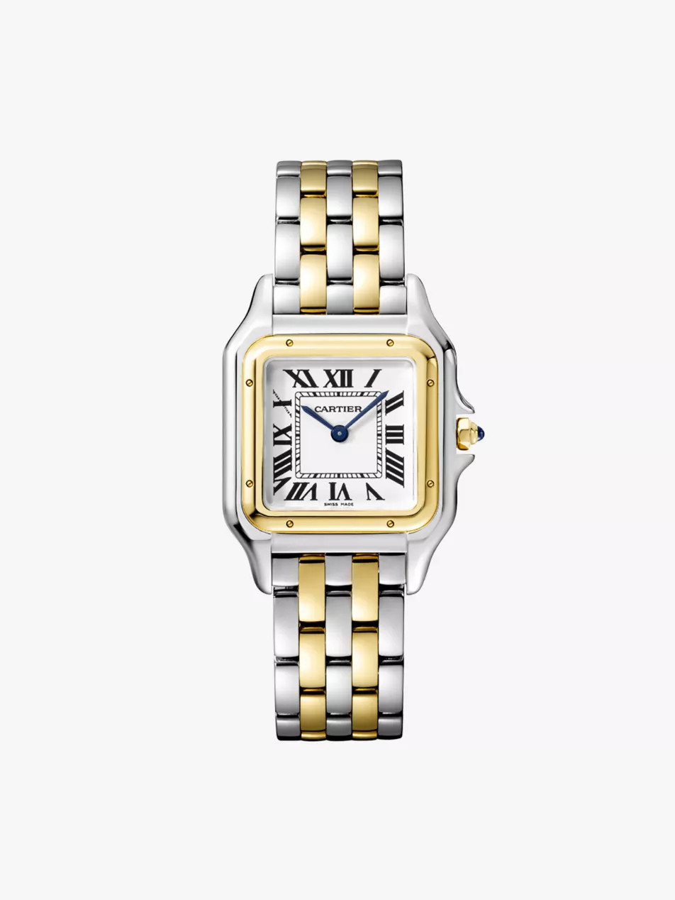 Panthère de Cartier medium 18ct yellow-gold and stainless-steel quartz watch | Selfridges