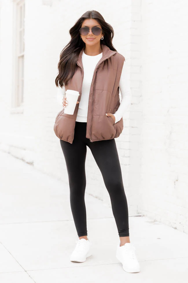My Eyes On You Brown Oversized Puffer Vest | Pink Lily