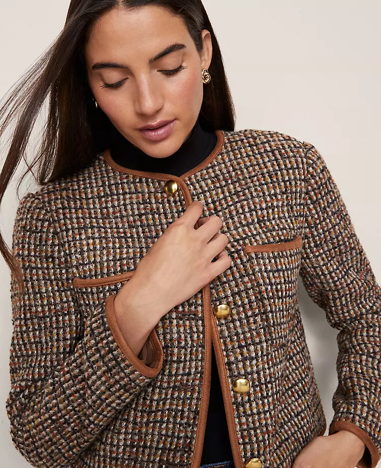 Petite Weekend Tweed Crew Neck Jacket | Ann Taylor