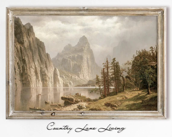 River Valley Yosemite Landscape Oil Painting Download - Subtle Vintage Rustic Art - Print at Home... | Etsy (US)