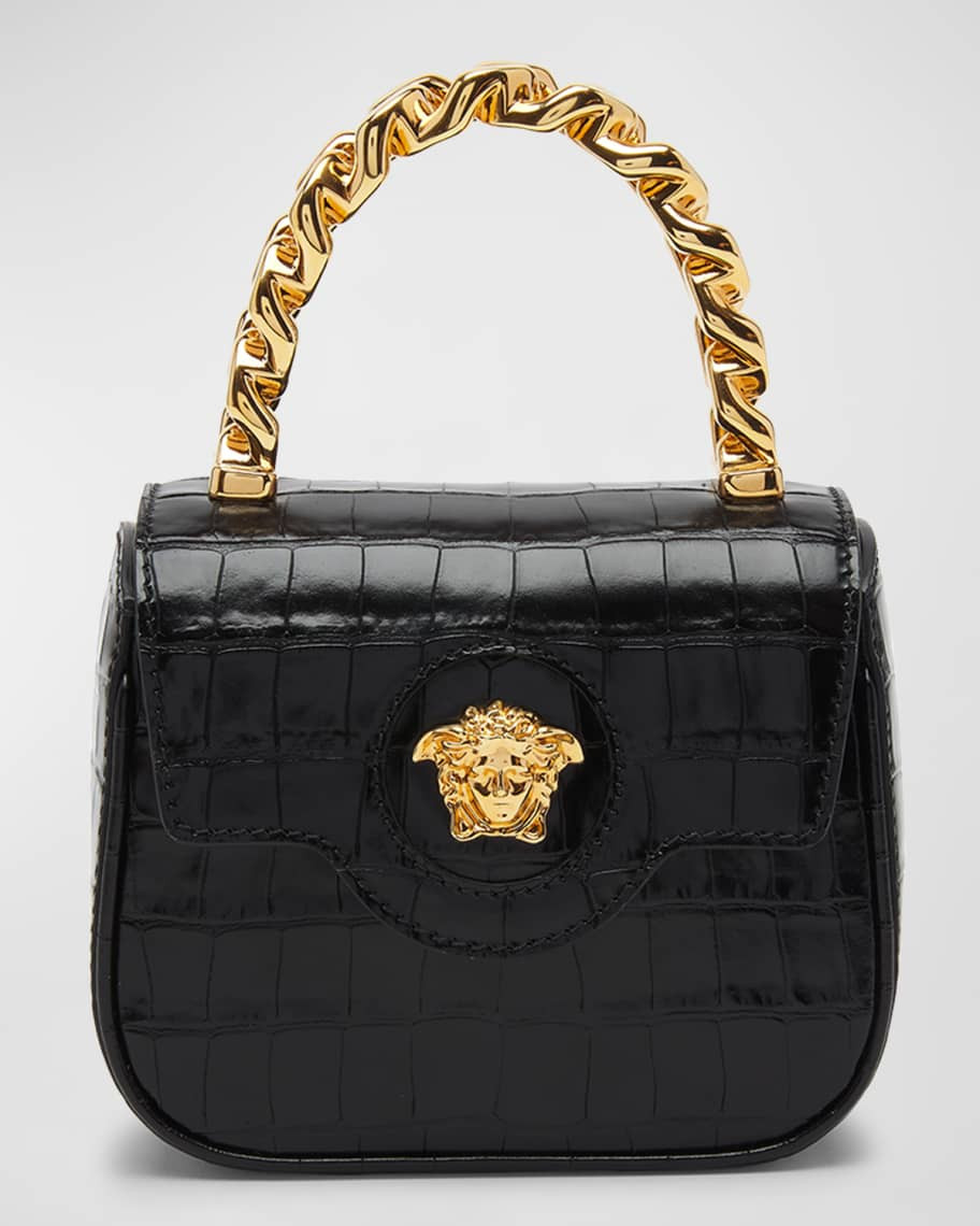 Versace La Medusa Mini Croc-Embossed Top-Handle Bag | Neiman Marcus