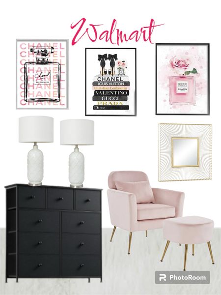 Walmart home. Chanel pictures , pink chair and black dresser. 

#walmarthome
#chanelpictures
#bedroomdecor
#furniture

#LTKhome