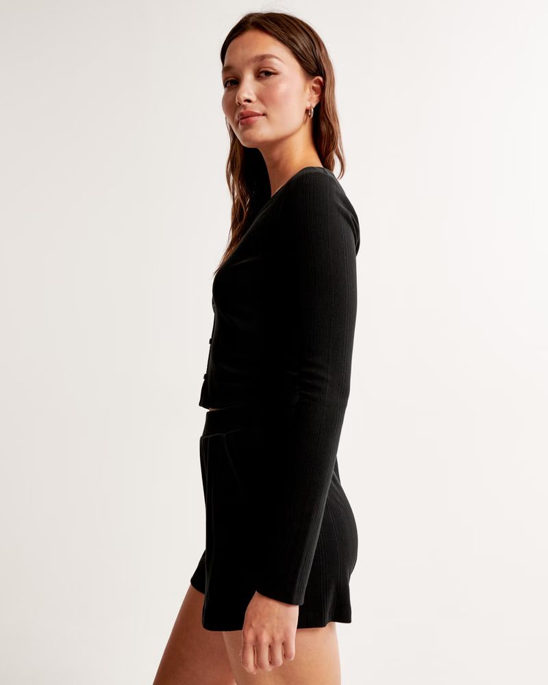 Women's Cozy Rib Long-Sleeve Button-Through Sleep Top | Women's Intimates & Sleepwear | Abercromb... | Abercrombie & Fitch (US)