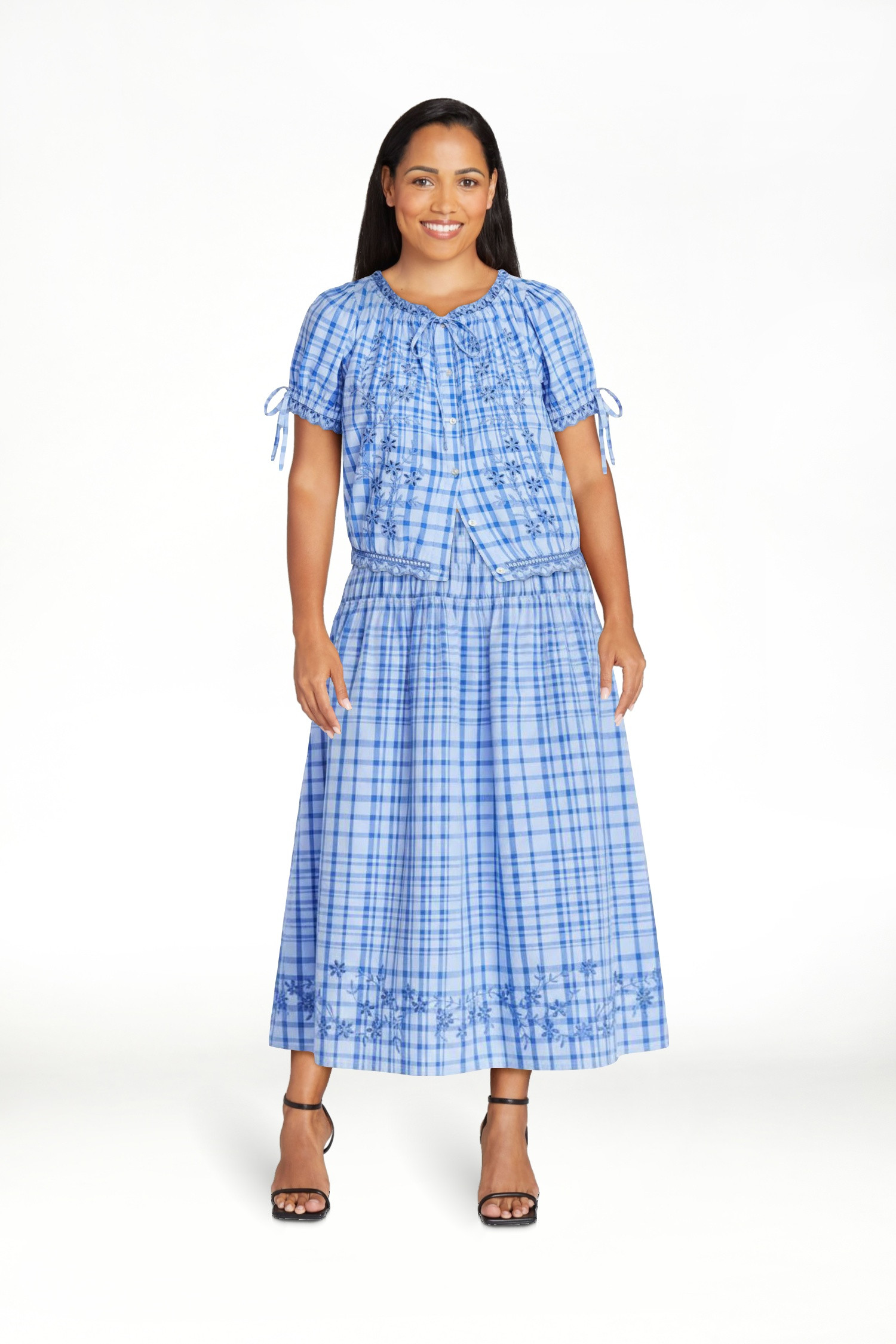 Free Assembly Women's and Women's Plus Embroidered Cropped Cotton Top with Short Sleeves, Sizes-X... | Walmart (US)