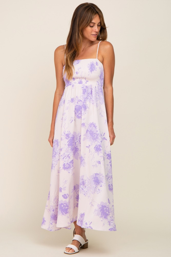 Lavender Floral Sleeveless Smocked Maxi Dress | PinkBlush Maternity
