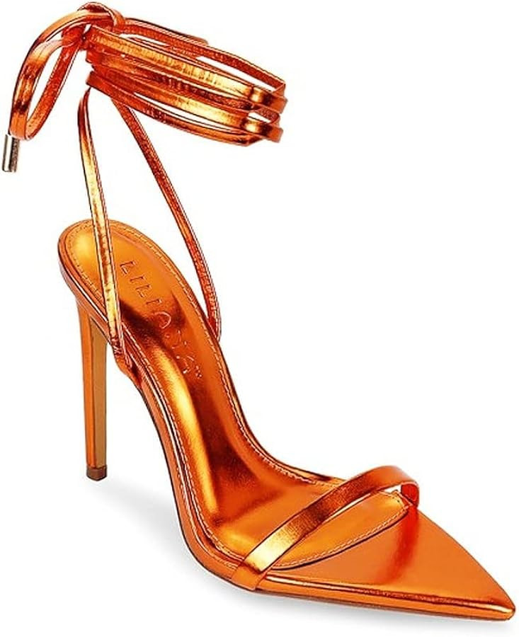 Liliana Women's Lace-Up Heels Sandals Strappy Pointed Toe Stiletto High Heel Sandals-Metallic Sho... | Amazon (US)