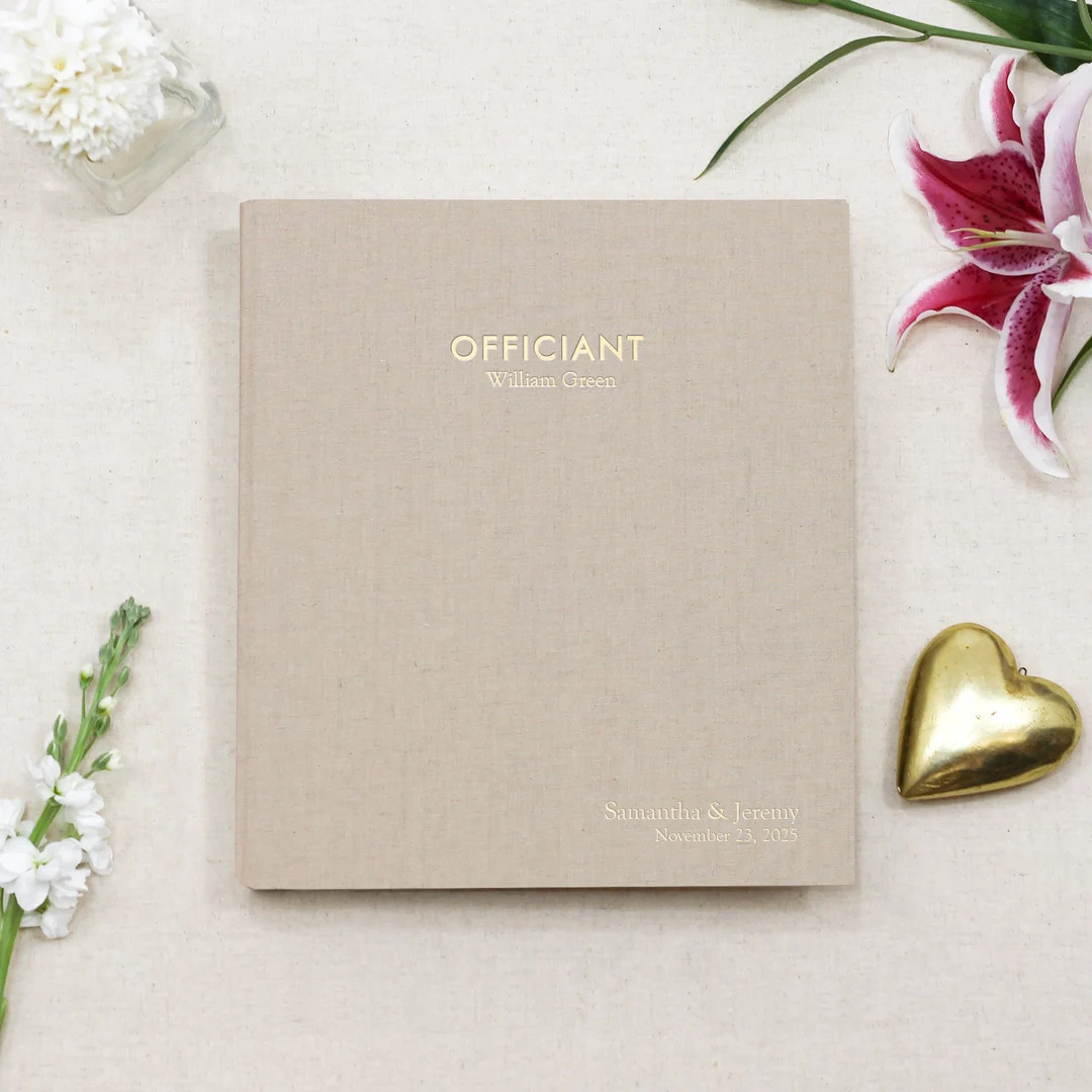 Officiant Binder with Natural Linen Personalized Gold Embossed Wedding Organizer Bridal Ceremony ... | Etsy (US)