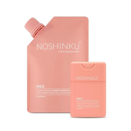 Noshinku Spice Pocket Hand Sanitizer Refill Kit: Refill Pouch + Sprayer Bundle | Antibacterial Sanitizing Mist with Moisturizing Oils | FDA Registered | Sugarcane Derived Alcohol | Travel Size | Amazon (US)