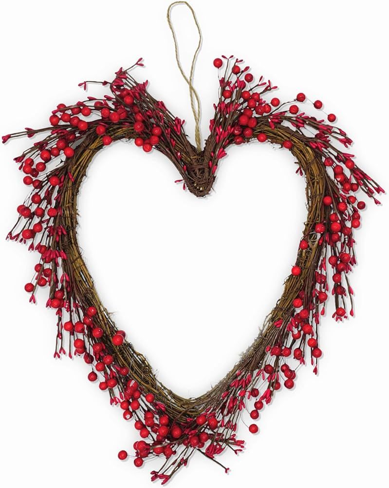 15" Valentines Wreath for Front Door Heart Wreath, Grapevine Red Berry for Indoor Outdoor Decorat... | Amazon (US)