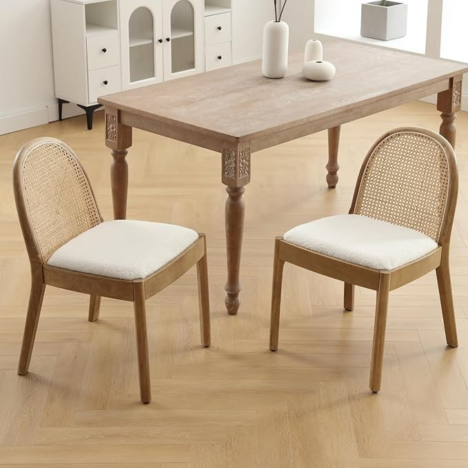 Mid Century Dining Chairs Set of 2, Accent Rattan Side Chairs Sherpa Fabric Kitchen Chair with So... | Amazon (US)