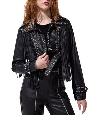 Oakly Fringe Studded Moto Cropped Jacket | Dillard's