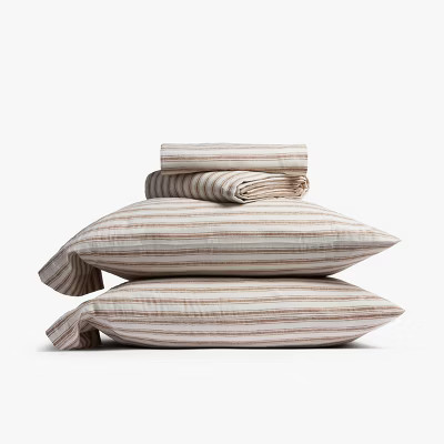 King Relaxed Linen Stripe Sheet Set Pecan & Parchment - Parachute for Target | Target