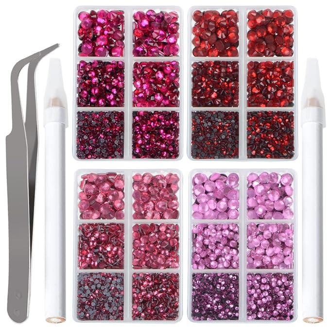 LPBeads 10000pcs Hotfix Rhinestones Flatback Glass Red Pink Fuchsia and Rose Rhinestone with Twee... | Amazon (US)
