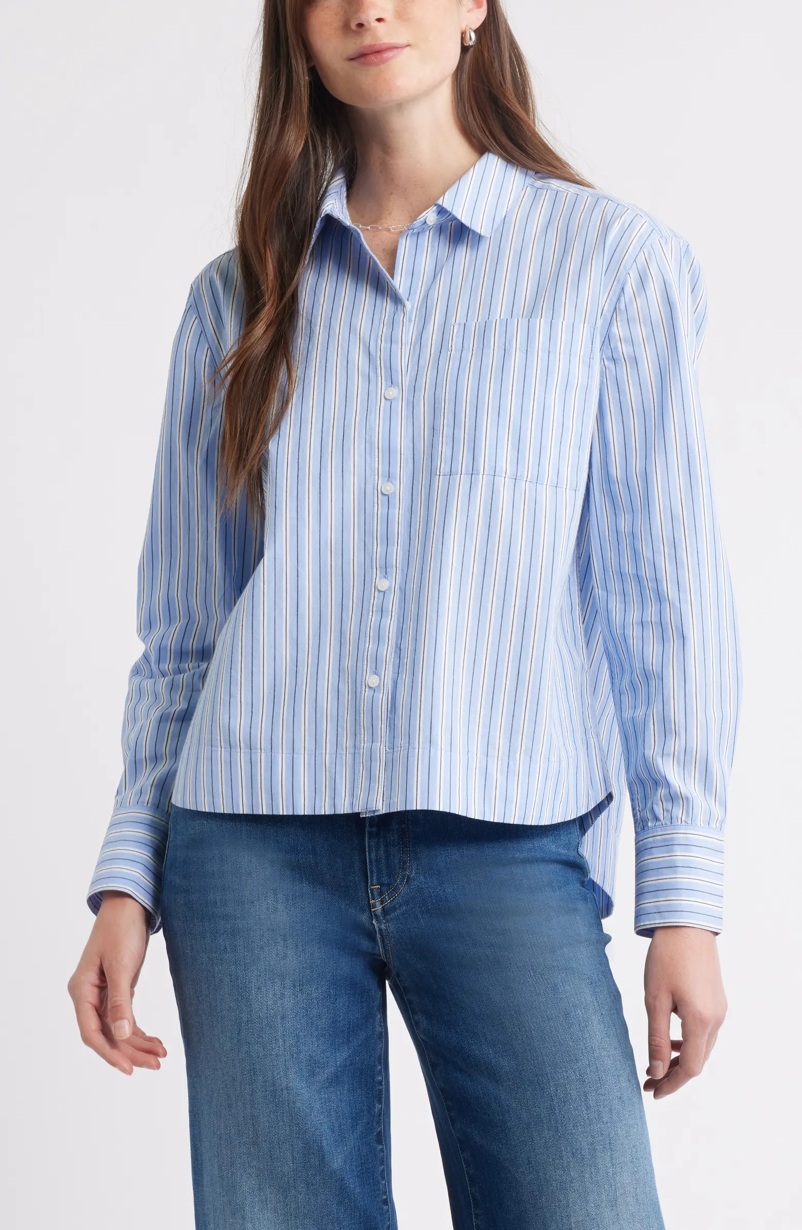 Long Sleeve Drop Hem Button-Up Shirt | Nordstrom