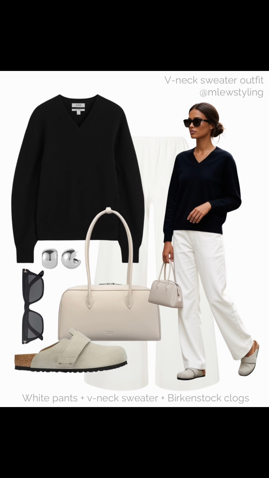Neutral fall weekend outfit 🤍

Tags: black v-neck sweater, white cotton pants, freja nyc bag, Birkenstock clogs, tom ford sunglasses, Jenny bird earrings, autumn outfit formulas

#LTKfall #LTKbag #LTKshoes