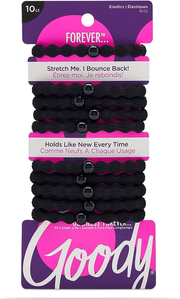 Goody Ouchless Forever Hair Elastics - 10 Ct, Black, Damage-Free Bands, 3X Stronger Hair Ties, Re... | Amazon (US)