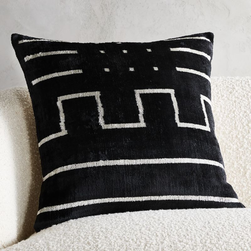 Lines Black Silk Modern Throw Pillow with Feather-Down Insert 20" + Reviews | CB2 | CB2