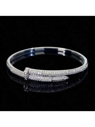 1pc Elegant Nail Design Bracelet With Synthetic Cubic Zirconia, Versatile Daily Accessory, Popular Women Jewelry | SHEIN