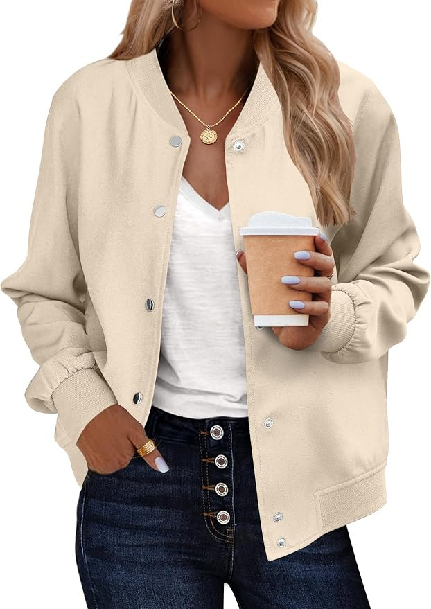 Zeagoo Bomber Jacket Women Varsity Casual Button Down Outfits with Pockets | Lightweight,2026 Fal... | Amazon (US)