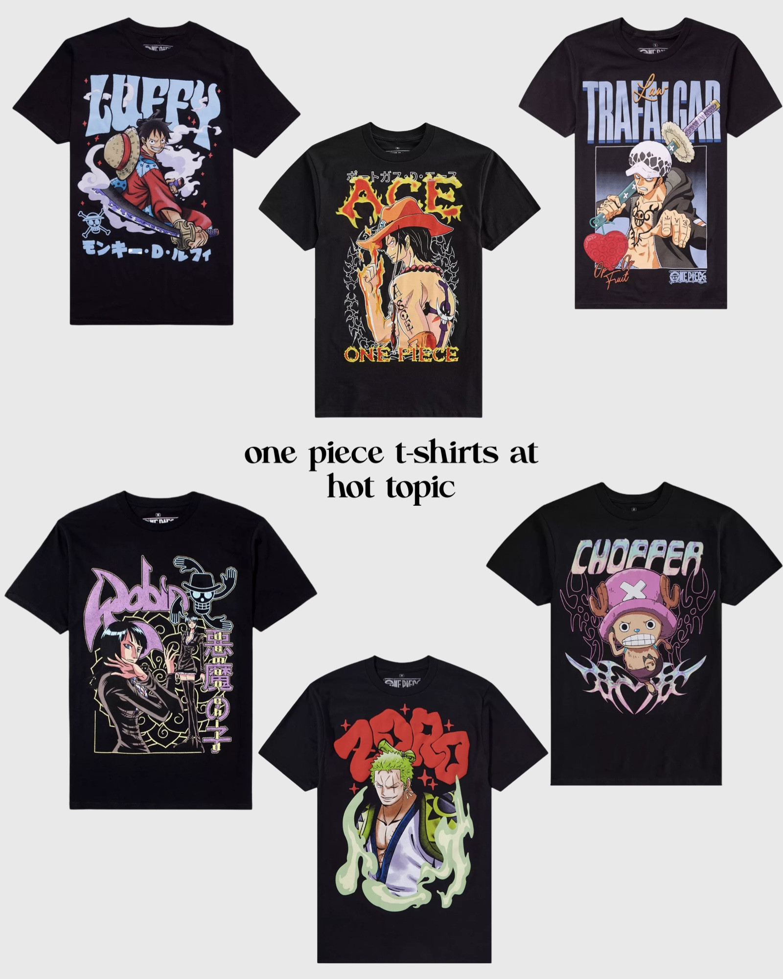 hot topic just released some sick new one piece t shirts!! i neeeeeeed every single one 😩

#graphictshirt #anime #hottopic